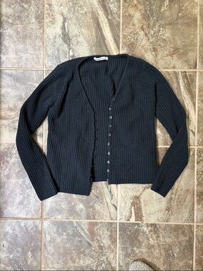 Abercrombie & Fitch Black Ribbed Button-Front Cardigan